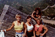 Women bodybuilders at the top of the Great Wall of China
