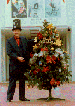 Professor Bubbles and a Christmas tree.