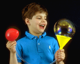 Boy with baloon and funnel